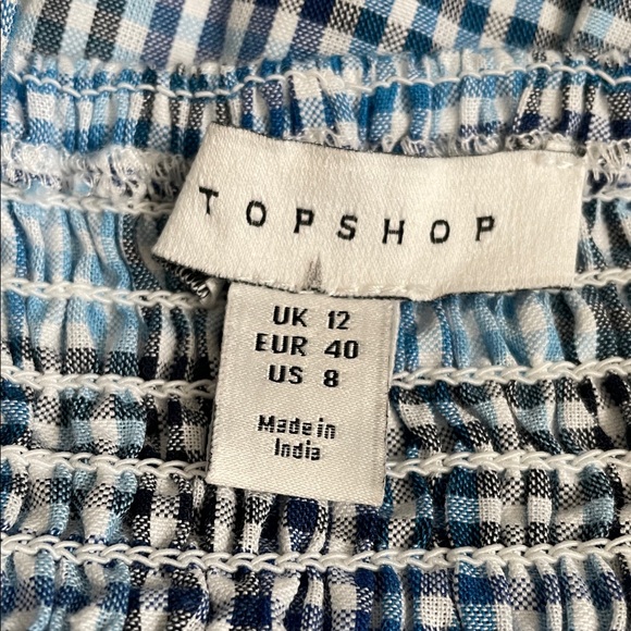 Topshop Blue Plaid Smocked Midi Dress - Picture 7 of 9